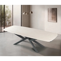 שולחן אוכל אבן קרמית מפואר באורך 2 מ' נפתח ל- 3 מ' עם רגלי ברזל דגם ספוטניק טרוונטין