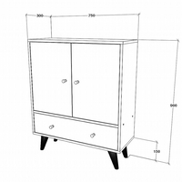 ארונית שידת אחסון ברוחב 75 דגם פורטו PORTO לבן