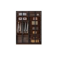 ארון בגדים 4 דלתות זכוכית עם תאורת LED רוחב 160 סדרת איטליה דגם פיזה חום כהה | מבית WOODY