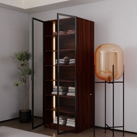 ארון בגדים 2 דלתות זכוכית עם תאורת LED רוחב 80 דגם ונציה חום כהה | מבית WOODY