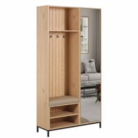 ארון כניסה מעוצב רוחב 100 כולל ספסל ישיבה ומראה דגם טוקיו Tokyo אלון | מבית WOODY