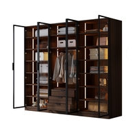 ארון בגדים 6 דלתות זכוכית עם תאורת LED רוחב 240 סדרת איטליה דגם רומא חום כהה | מבית WOODY