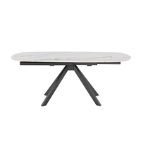 שולחן אוכל אבן קרמית נפתח עם רגלי ברזל דגם טייפון לבן