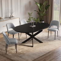 פינת אוכל עגולה נפתחת מעץ איכותי כולל 4 כסאות מבד קטיפה רחיץ דגם בראון