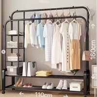 מתלה בגדים אקסטרה מתכתי כפול כולל מדפים שחור