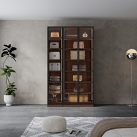 ארון בגדים 3 דלתות זכוכית עם תאורת LED רוחב 120 סדרת איטליה דגם אלגרו חום כהה | מבית WOODY