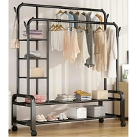 מתלה בגדים אקסטרה מתכתי כפול כולל מדפים שחור