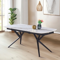 שולחן אוכל אבן קרמית באורך 1.8 מ' נפתח ל- 2.6 מ' עם רגלי ברזל דגם קראש