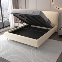 מיטה זוגית מעוצבת ריפוד בד קטיפתי עם ארגז מצעים מעץ דגם מליסה קרם