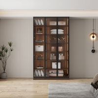 ארון בגדים 3 דלתות זכוכית עם תאורת LED רוחב 120 סדרת איטליה דגם אלגרו חום כהה | מבית WOODY