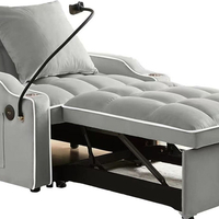 כורסא קטיפה עם טעינת USB דגם לאציו LAZIO אפור בהיר