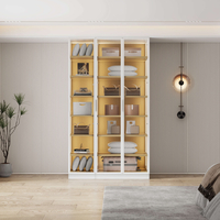 ארון בגדים 3 דלתות זכוכית עם תאורת LED רוחב 120 סדרת איטליה דגם אלגרו לבן משולב עץ טבעי | מבית WOODY