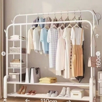 מתלה בגדים אקסטרה מתכתי כפול כולל מדפים לבן