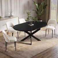 פינת אוכל עגולה נפתחת מעץ איכותי כולל 4 כסאות מבד קטיפה רחיץ דגם בראון