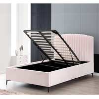 מיטה וחצי למזרן 120×190 מרופדת בד רחיץ עם ארגז מצעים מעץ דגם גילי ורוד