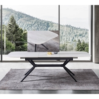 שולחן אוכל אבן קרמית באורך 1.8 מ' נפתח ל- 2.4 מ' עם רגלי ברזל דגם חץ סהרה