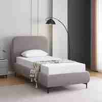 מיטה יחיד למזרן 90×190 מרופדת בד רחיץ 3D עם רגלי ברזל דגם קורין אפור