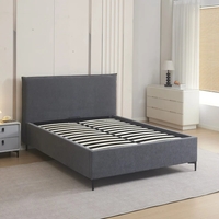 מיטה זוגית מעוצבת בריפוד בד רחיץ עם ארגז מצעים מעץ דגם גלורי אפור