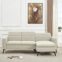 ספה פינתית מודולרית עם ריקליינר ראש מבד אריג רחיץ דוחה כתמים דגם צ’לסי שמנת