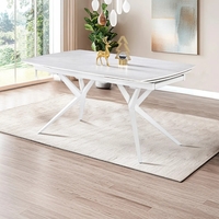 שולחן אוכל אבן קרמית באורך 1.6 מ' נפתח ל- 2.4 מ' עם רגלי ברזל דגם אוליבר