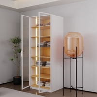 ארון בגדים 2 דלתות זכוכית עם תאורת LED רוחב 80 דגם ונציה לבן משולב עץ טבעי | מבית WOODY