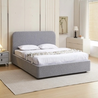 מיטה זוגית מעוצבת בריפוד בד בוקלה עם ארגז מצעים מעץ דגם נוגה אפור