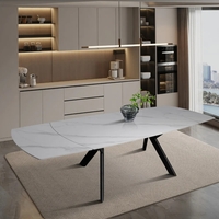 שולחן אוכל אבן קרמית נפתח 1.6-2.4 מ' עם רגלי ברזל דגם גלבוע לבן