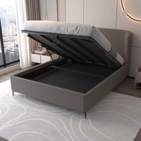 מיטה זוגית מעוצבת ריפוד בד בוקלה עם ארגז מצעים מעץ דגם בובה אפור כהה