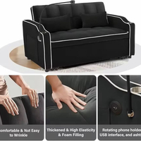 ספה נפתחת למיטה זוגית עם טעינת USB דגם לאציו LAZIO-2 שחור