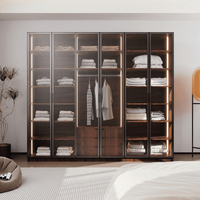 ארון בגדים 4 דלתות זכוכית עם תאורת LED דגם קופנהגן חום כהה | מבית WOODY