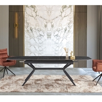 שולחן אוכל אבן קרמית באורך 1.8 מ' נפתח ל- 2.4 מ' עם רגלי ברזל דגם חץ אפור פחם