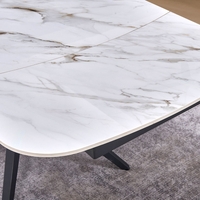 שולחן אוכל אבן קרמית באורך 1.6 מ' נפתח ל- 2.4 מ' עם רגלי ברזל דגם קראש