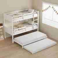 מיטת קומתיים מעץ מלא ואיכותי כולל 2 מיטות חבר ו 4 מזרנים דגם ביל