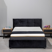 מיטה זוגית מעוצבת בריפוד בד קטיפתי עם ארגז מצעים מעץ דגם ברזיל שחור