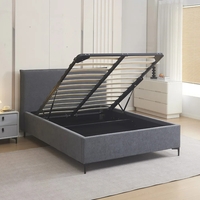 מיטה זוגית מעוצבת בריפוד בד רחיץ עם ארגז מצעים מעץ דגם גלורי אפור