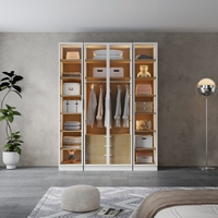 ארון בגדים 4 דלתות זכוכית עם תאורת LED רוחב 160 סדרת איטליה דגם נאפולי לבן משולב עץ טבעי | מבית WOODY