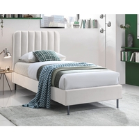 מיטת יחיד למזרן 90×190 מרופדת בד קטיפתי עם רגלי ברזל מודרניות דגם נועה קרם