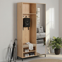 ארון כניסה מעוצב רוחב 100 כולל ספסל ישיבה ומראה דגם טוקיו Tokyo אלון | מבית WOODY