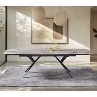 שולחן אוכל אבן קרמית באורך 1.8 מ' נפתח ל- 2.6 מ' עם רגלי ברזל דגם טרנד