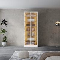 ארון בגדים 2 דלתות זכוכית עם תאורת LED רוחב 80 דגם ונציה לבן משולב עץ טבעי | מבית WOODY