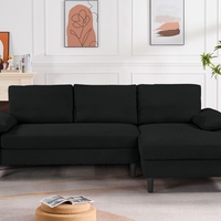 ספה פינתית 2.36 מטר מבד רחיץ דוחה כתמים דגם הוריזון שחור