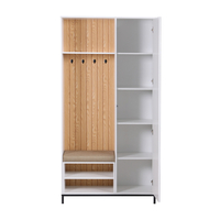 ארון כניסה מעוצב רוחב 100 כולל ספסל ישיבה ומראה דגם טוקיו Tokyo לבן משולב אלון | מבית WOODY