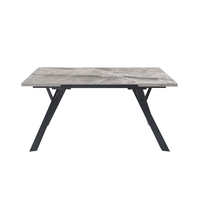 שולחן אוכל נפתח אבן קרמית עם רגלי ברזל דגם פריז 180 אפור מבריק