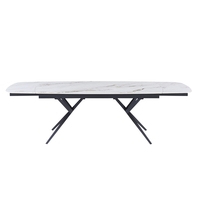 שולחן אוכל אבן קרמית באורך 1.6 מ' נפתח ל- 2.4 מ' עם רגלי ברזל דגם קראש