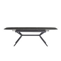 שולחן אוכל אבן קרמית באורך 1.8 מ' נפתח ל- 2.4 מ' עם רגלי ברזל דגם חץ אפור פחם