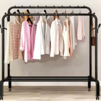 מתלה בגדים כפול ורחב עם גלגלים שחור