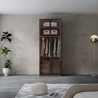 ארון בגדים 2 דלתות זכוכית עם תאורת LED רוחב 80 דגם מילאנו חום כהה | מבית WOODY