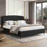 מיטה זוגית מעוצבת ריפוד בד רחיץ עם ארגז מצעים מעץ דגם זואי שחור