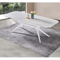 שולחן אוכל אבן קרמית באורך 1.8 מ' נפתח ל- 2.4 מ' עם רגלי ברזל דגם חץ אבן