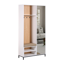 ארון כניסה מעוצב רוחב 100 כולל ספסל ישיבה ומראה דגם טוקיו Tokyo לבן משולב אלון | מבית WOODY